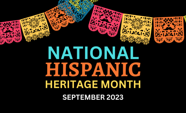 black background with the words 'national hispanic heritage month, september 2023